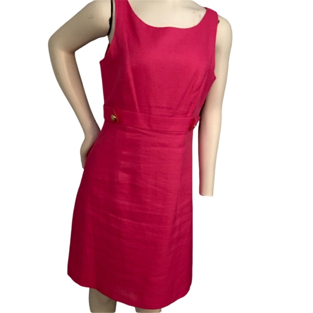 Jessica Howard Pink Linen Blend Sheath Dress Womens Size 10 Gold Button